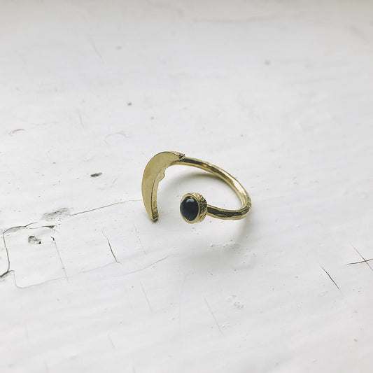 CLEARANCE Crescent Moon Ring with Black Onyx