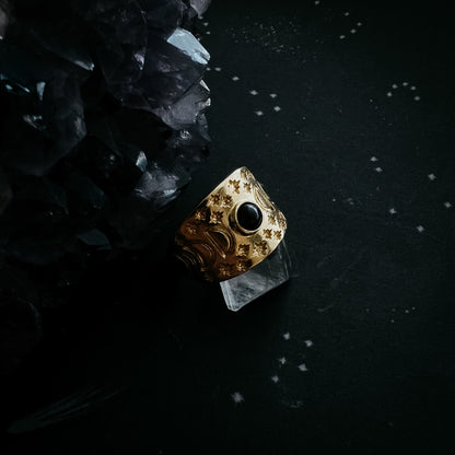 Eclipse Ring with Moon Phases and Black Opal